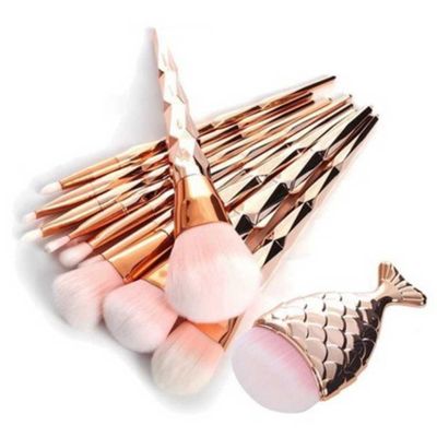 Kit Pinceis Maquiagem 10 Peças Peixinho Cabo Diamante Lorben