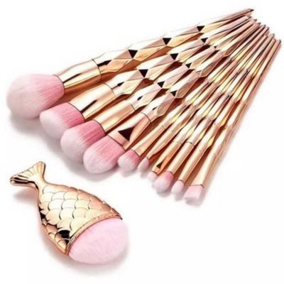 Kit Pinceis Maquiagem 10 Peças Peixinho Cabo Diamante Lorben