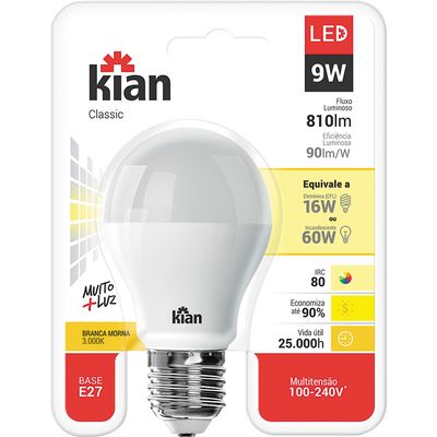 Kit 10 Lâmpadas Led 9W Kian Amarela Bivolt