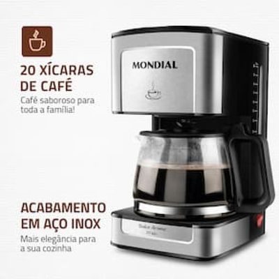 Cafeteira Elétrica Mondial Dolce Arome Vidro C-43-20X-SI 20 Xícaras 550W – Preto/Inox Inox,Preto / 110