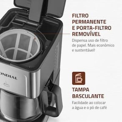 Cafeteira Elétrica Mondial Dolce Arome Vidro C-43-20X-SI 20 Xícaras 550W – Preto/Inox Inox,Preto / 110