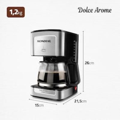 Cafeteira Elétrica Mondial Dolce Arome Vidro C-43-20X-SI 20 Xícaras 550W – Preto/Inox Inox,Preto / 110