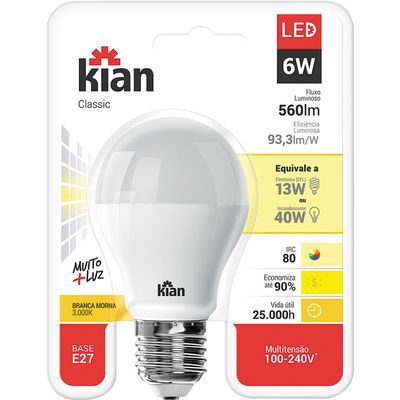 Kit com 6 Lâmpadas Led 6W Kian Classic Amarela Bivolt