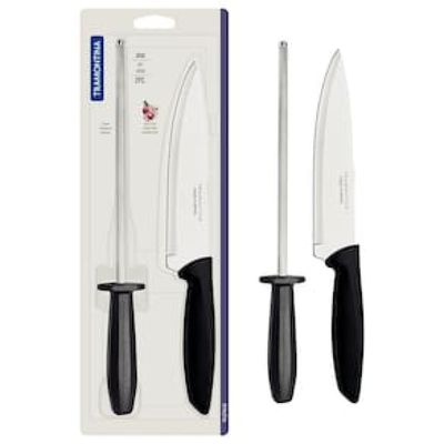 Conjunto Faca Chef e Chaira Tramontina Plenus Preto - 2 Peças