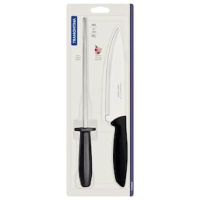 Conjunto Faca Chef e Chaira Tramontina Plenus Preto - 2 Peças