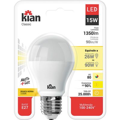 Kit com 6 Lâmpadas Led 15W Kian Amarela Bivolt