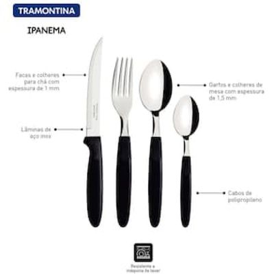 Faqueiro 24 Peças Tramontina Ipanema em Aço Inox - Preto