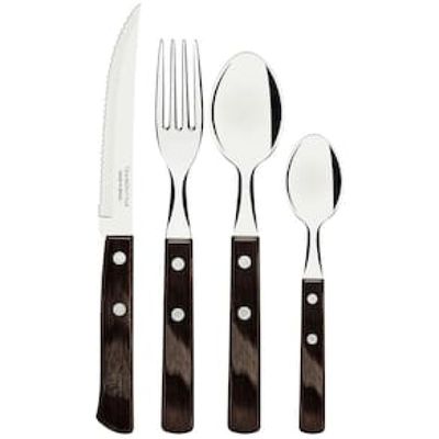 Faqueiro 24 Peças Tramontina Polywood em Aço Inox - Castanho