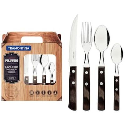 Faqueiro 24 Peças Tramontina Polywood em Aço Inox - Castanho