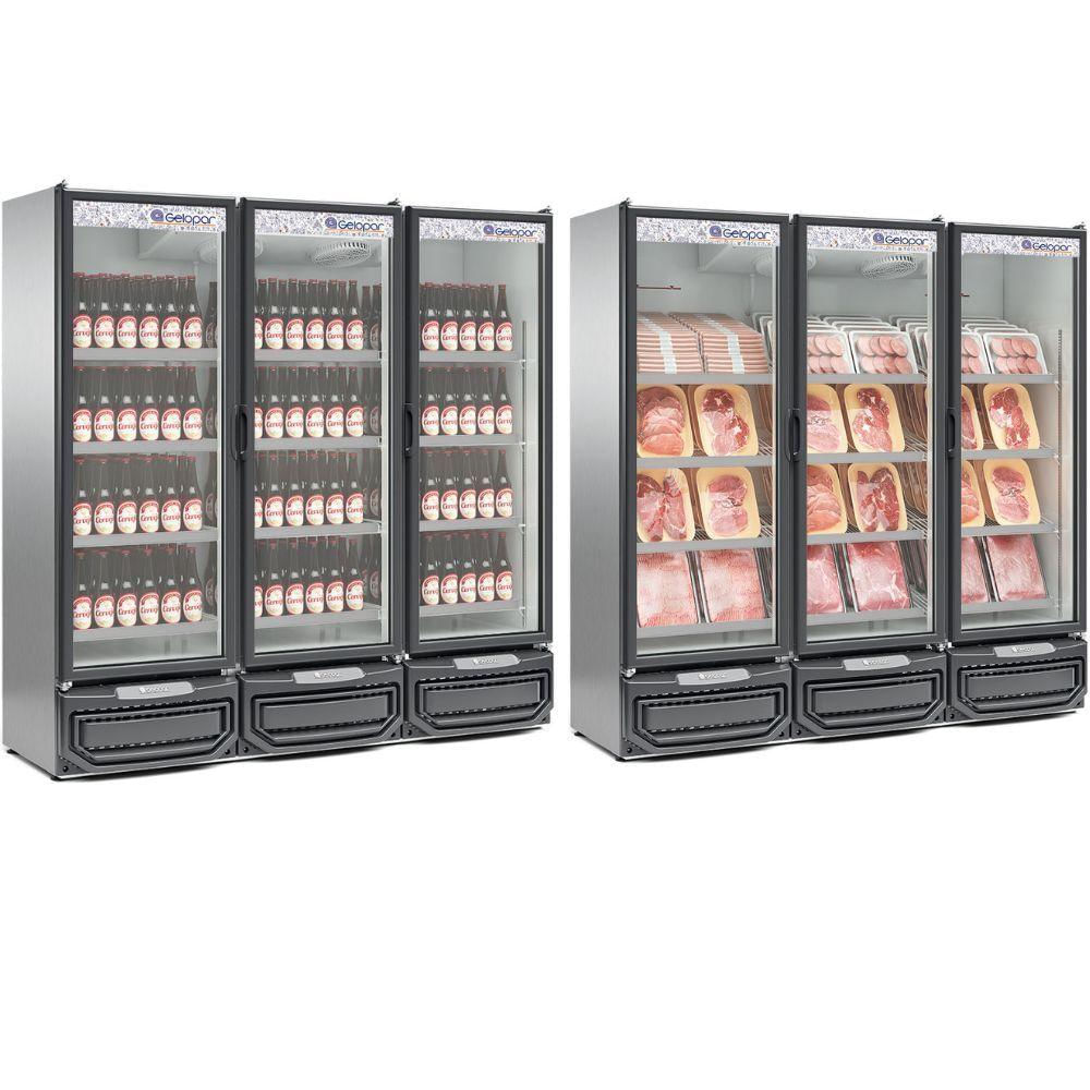 Geladeira/refrigerador 1468 Litros 3 Portas Inox Porta de Vidro - Gelopar - 220v - Gcbc-1450ti