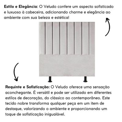 Cabeceira Estofada Cama Box Solteiro 100 Cm Taís Veludo cinza Claro