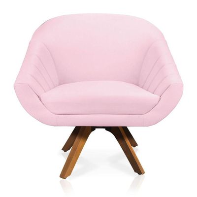Kit 01 Namoradeira 02 Lugares 02 Poltronas Giratória Giovana Suede Madeira Mm30 D'rossi Rosa Bebê