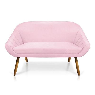 Kit 01 Namoradeira 02 Lugares 02 Poltronas Giratória Giovana Suede Madeira Mm30 D'rossi Rosa Bebê