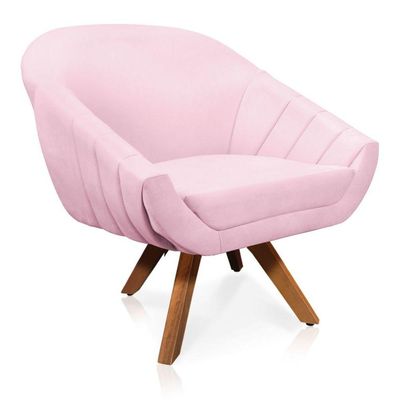 Kit 01 Namoradeira 02 Lugares 02 Poltronas Giratória Giovana Suede Madeira Mm30 D'rossi Rosa Bebê