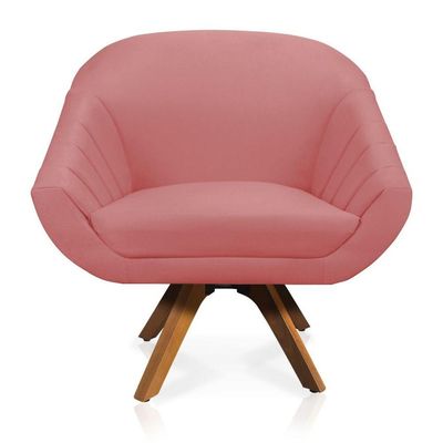 Kit 01 Namoradeira 02 Lugares E 02 Poltronas Giratória Giovana Suede Base Madeira Mm30 D'rossi Rose