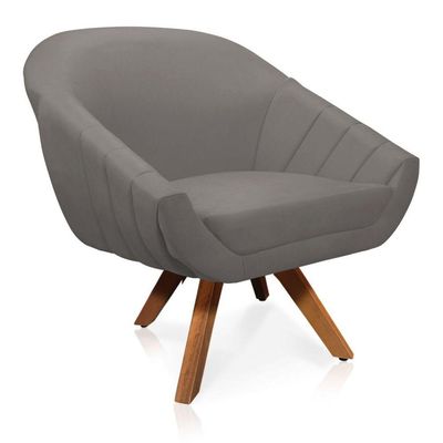 Kit 01 Namoradeira 02 Lugares 01 Poltrona Giratória Giovana Suede Base Madeira Mm30 D'rossi Grafite