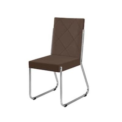 Cadeira de Jantar Aço Nobre Liz com Encosto e Assento Estofados Revestidos em Suede Marrom Chocolate