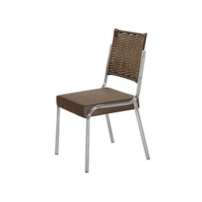Cadeira de Jantar Aço Nobre Kansas com Encosto em Junco e Assento Estofado Revestido em Suede Marrom Chocolate