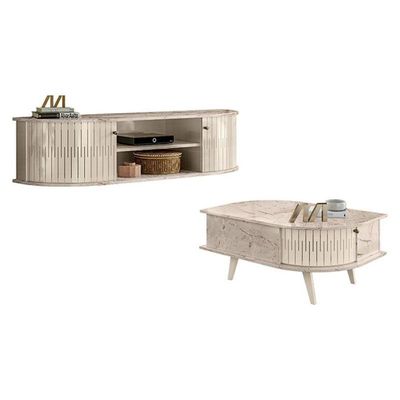 Rack Bancada Suspensa Modena Com Mesa De Centro Indianápolis Calacata Off White - Madetec