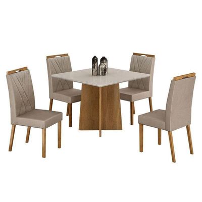 Mesa De Jantar Ambiente Jade 90cm Cinamomo Off White Com 4 Cadeiras Lara Veludo Bege - Valdemóveis
