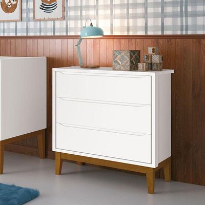 Cômoda Gaveteiro Infantil New Classic Branco Com Pés Madeira - Reller