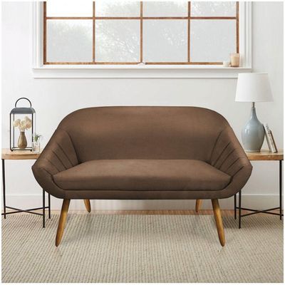 Kit 01 Namoradeira 02 Lugares E 01 Poltrona Giratória Giovana Suede Base Madeira Mm30 D'rossi Marrom