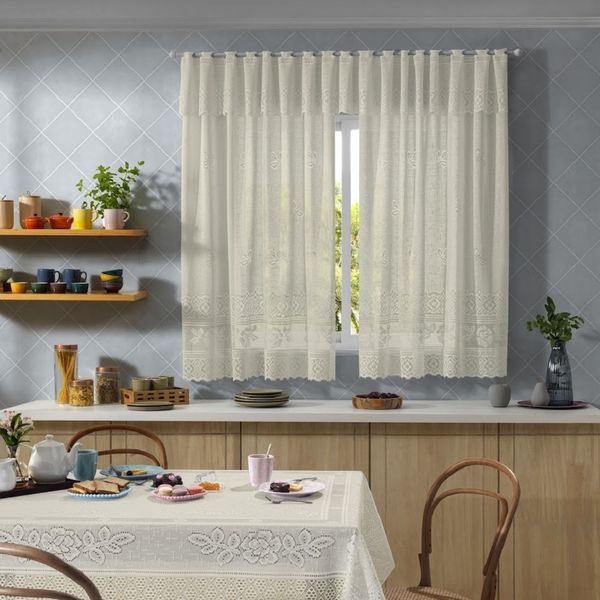 Cortina Renda Interlar Valência Lisa 200 x 120cm Marfim