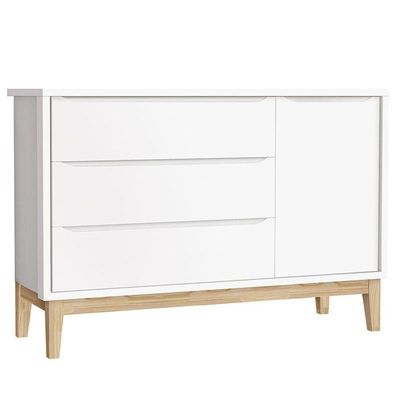 Berço Americano E Cômoda Infantil 1 Porta Classic Branco Com Pés Madeira Natural - Reller