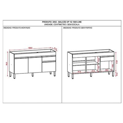 Balcão De Pia Line 150 Cm Gris - Kits Paraná