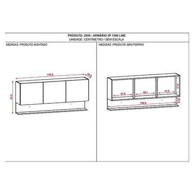 Armário Aéreo Line 3 Portas 150 Cm Supremo Freijó - Kits Paraná
