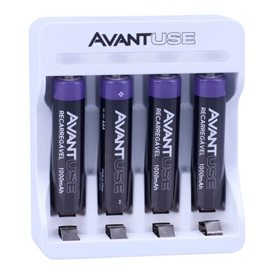 Carregador de Pilhas AAA com 4 Pilhas 1000mAh Avant Use