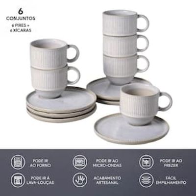Conjunto de Xícaras de Chá Empilháveis com Pires Porto Brasil Latte  230 ml