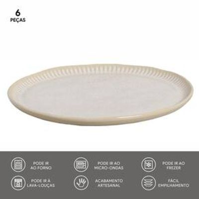 Conjunto de Pratos Rasos Porto Brasil Linhas Latte com 6 Peças - Bege