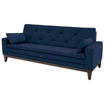 Sofá 2,08 Metros Linoforte Nature, 4 Lugares, Suede Veludo, Espuma D-33 Azul