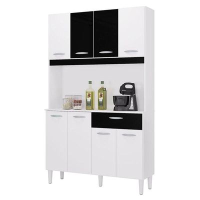 Cozinha Kit Cassia 8 Portas Branco Preto - Poquema