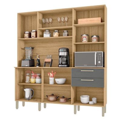 Cozinha Ambiente Ferrara 6 Portas E 2 Gavetas Freijó Gris - Kits Paraná