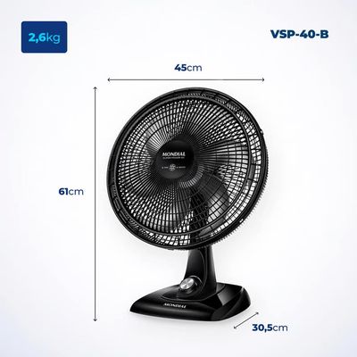 Ventilador de Mesa 40Cm 6 Pás Preto Mondial VSP40 127V