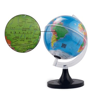 Globo Terrestre Giratório Com Lâmpada Led RGB Mapa Mundi Português 21cm Base Preta Removível Bivolt