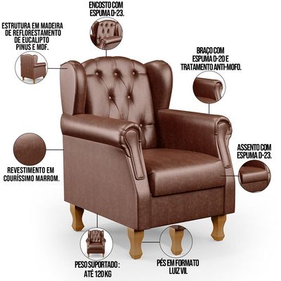 Kit 02 Poltronas Decorativa Para Sala De Estar Yara P02 Couríssimo Marrom - Lyam Decor