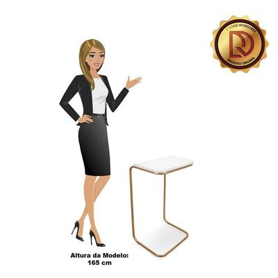 Mesa Lateral Tampo Multiuso P/ Sofá Base Dourado Branco