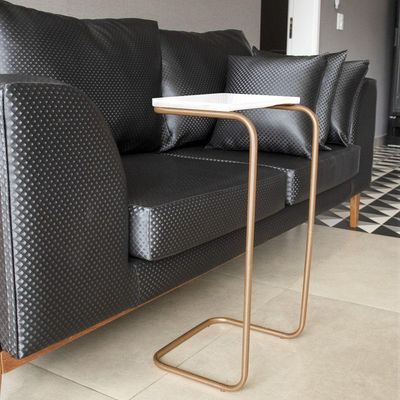 Mesa Lateral Tampo Multiuso P/ Sofá Base Dourado Branco