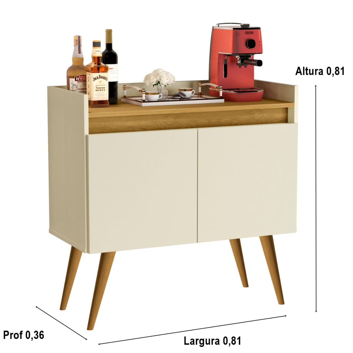 Aparador Junior Luxo 2 Portas Pés Palito cor Off white / madeirado - Comprar Moveis em Casa