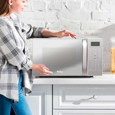 Micro-ondas 20 Litros Espelhado Philco Limpa Fácil PMO23EB Branca 127V
