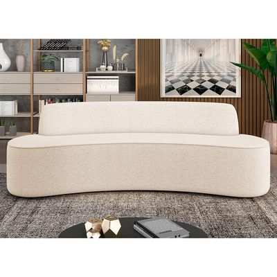 Sofá 3 Lugares Curvo Sala de Estar Living Cancún D02 Linho Cru 180 cm D-461 - Lyam Decor