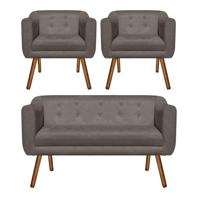 Kit Sofá Namoradeira 2 Lugares e 02 Poltronas Julia Marrom