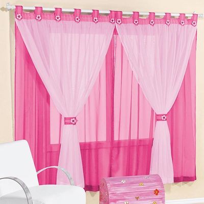 Cortina Infantil E Voal 3,00 X 2,80 Metros Alt Pink e Branco