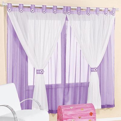 Cortina Infantil E Voal 3,00 X 2,80M Alt Lilás e Branco