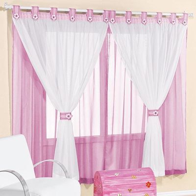 Cortina Infantil E Voal 3,00 X 2,80 Metros Alt Rosa e Branco