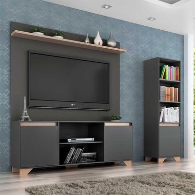 Rack com Painel 55" e Estante Mdp Grafite com Siena