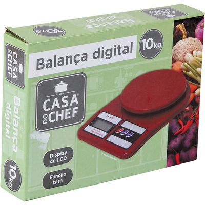 Balança de Cozinha 10kg Digital Cazza Marrom/Vermelha